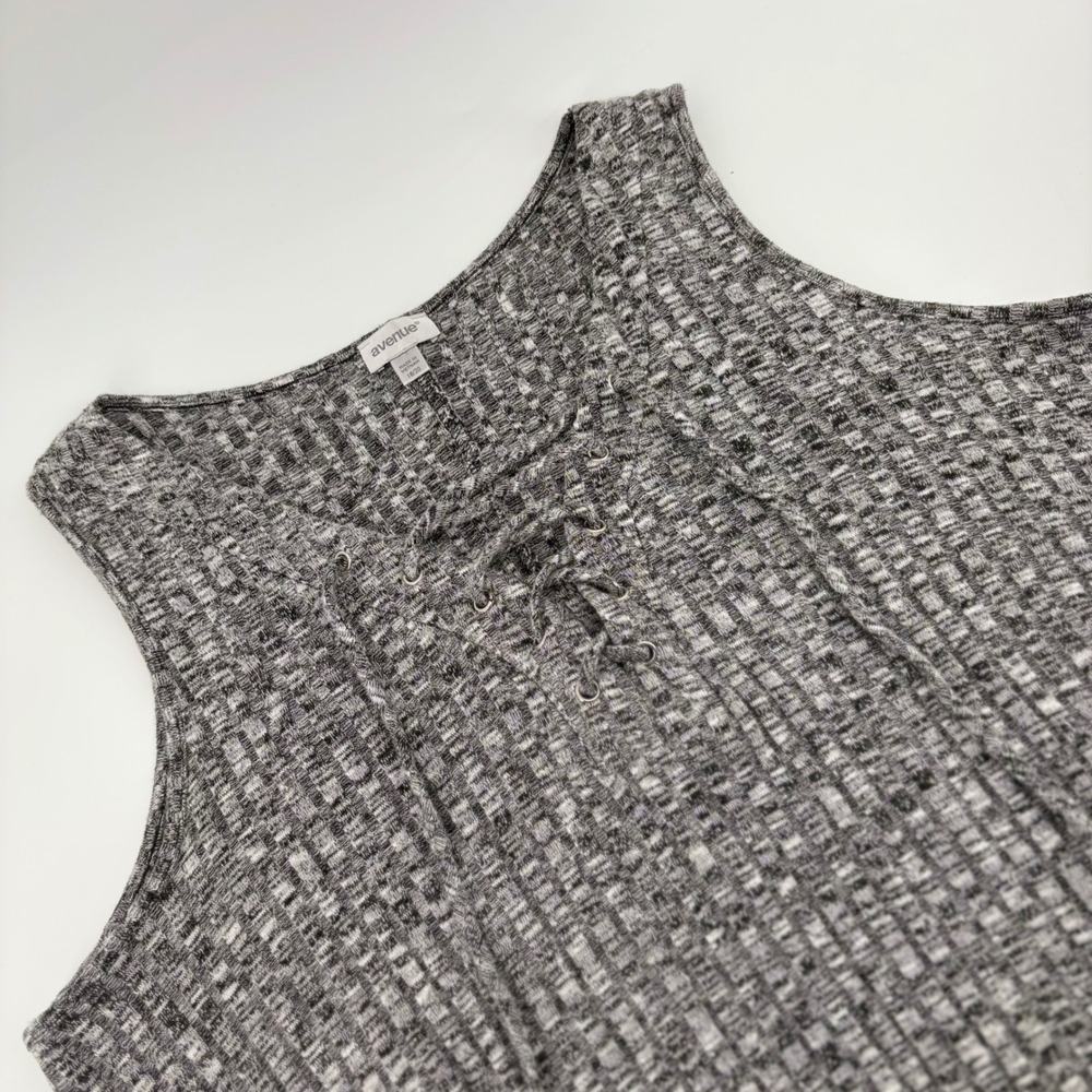 Avenue Womens Lace Up Knit Tank Top Gray‎ Marled Plus Size 18 20 Sleeveless